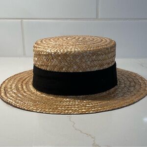 2011 Italian Skimmer Boater Straw Hat (Size 56=7). Black Grosgrain Ribbon